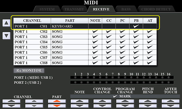 pedal midi settings